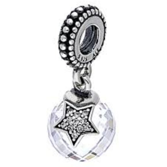 Pandora Sterling Silver Clear Moon and Star Bracelet Charm - Picture 1 of 1